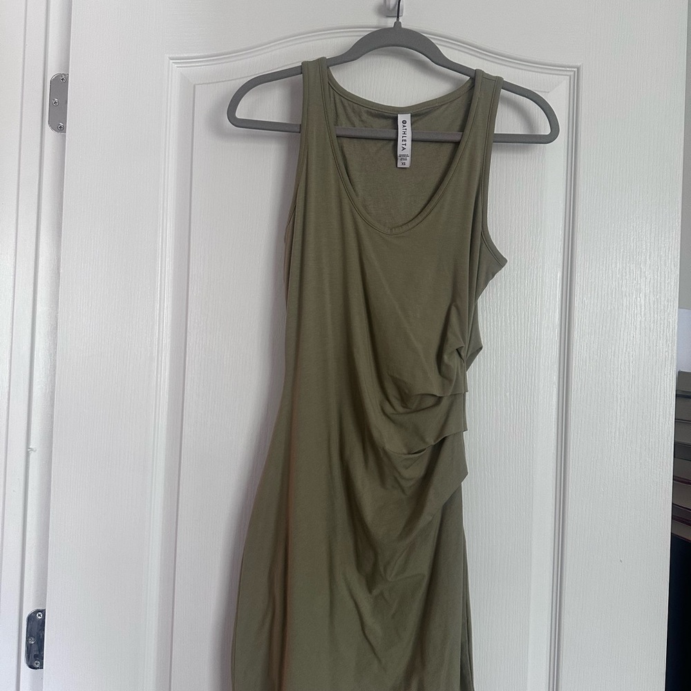 Olive Green Sleeveless Ruched Tank Dress